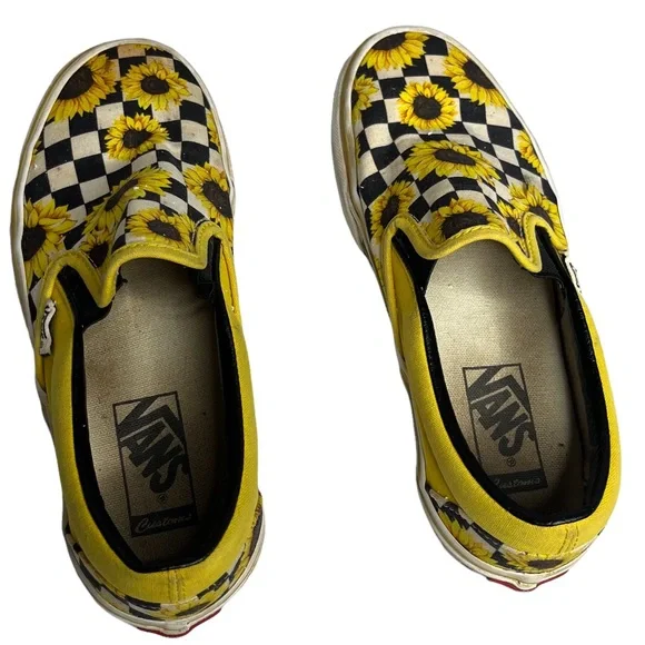Vans Womens Yellow Sunflower Asher Slip On Checkered Sneakers Size 7 - Picture 7 of 10